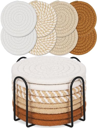 Boho Absorbent Drink Coasters Set with Holder