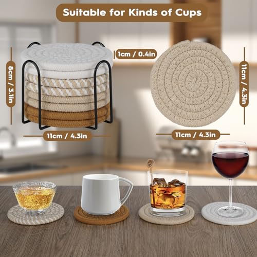 Boho Absorbent Drink Coasters Set with Holder