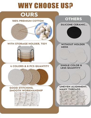 Boho Absorbent Drink Coasters Set with Holder