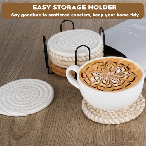 Boho Absorbent Drink Coasters Set with Holder