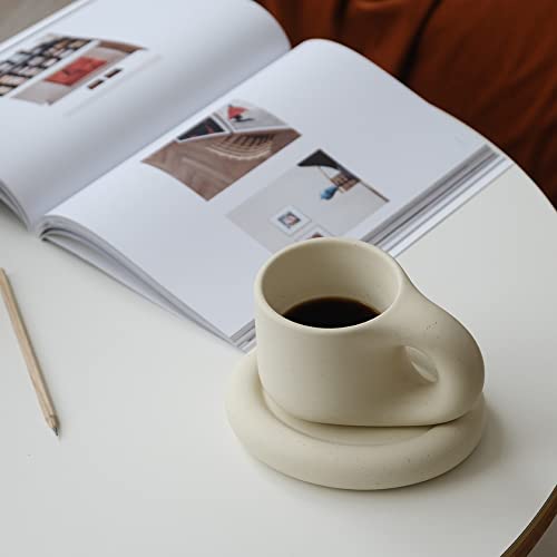 Chubby Funny Coffee Mug with Saucer, 9 oz