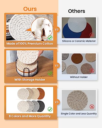 8-Pack Colorful Absorbent Coasters with Holder