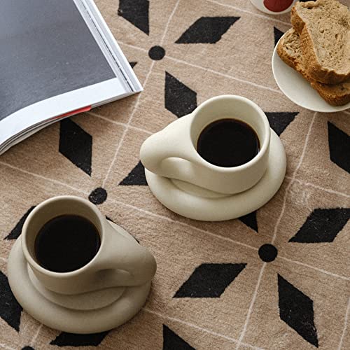 Chubby Funny Coffee Mug with Saucer, 9 oz