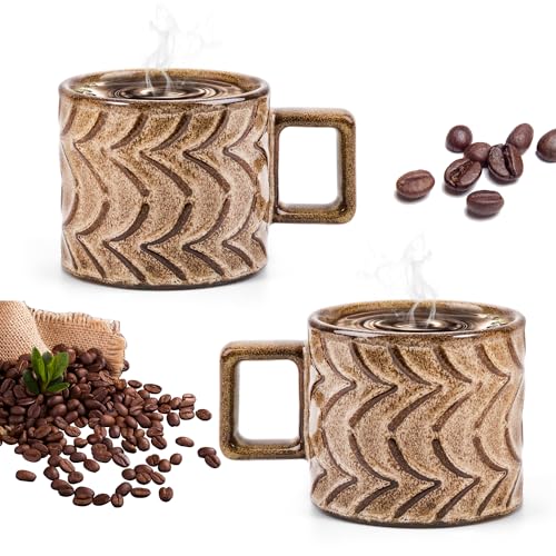 Retro 8 oz Ceramic Coffee Mugs - Brown