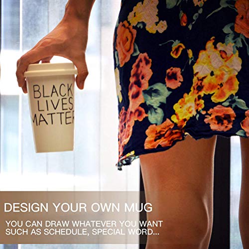 Insulated White Ceramic Travel Coffee Cup, 12 oz