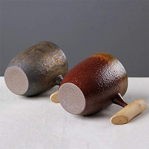 Vintage Ceramic Mug with Wood Handle - Rust Glaze