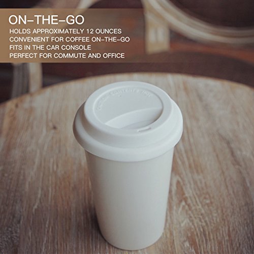 Insulated White Ceramic Travel Coffee Cup, 12 oz