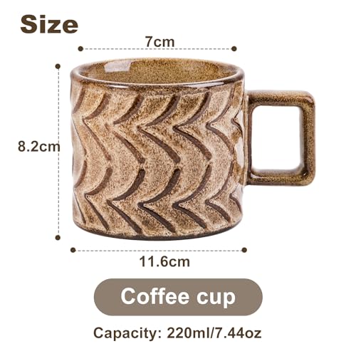 Retro 8 oz Ceramic Coffee Mugs - Brown