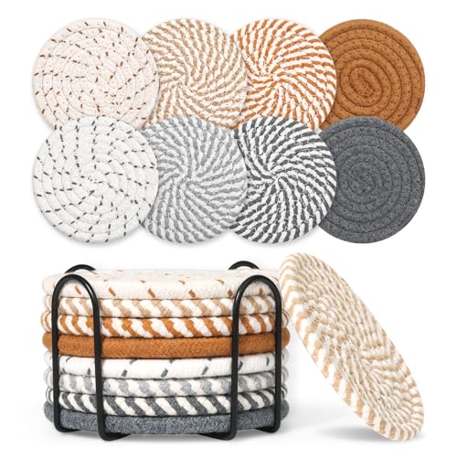 Minimalist Cotton Woven Coaster Set with Holder