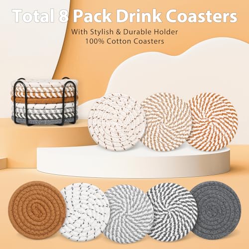 Minimalist Cotton Woven Coaster Set with Holder