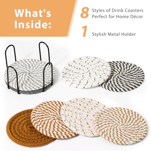 Minimalist Cotton Woven Coaster Set with Holder