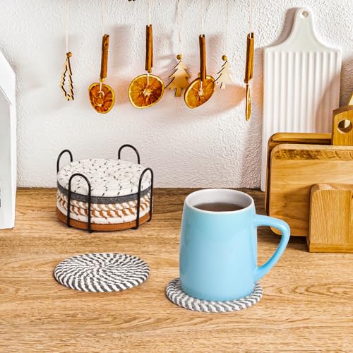 Minimalist Cotton Woven Coaster Set with Holder