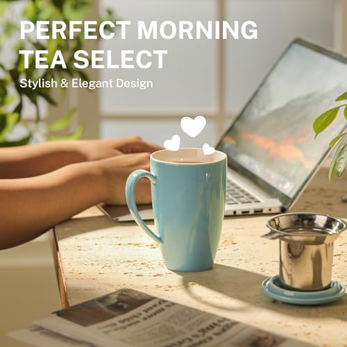 Sweese Tea Cup with Infuser and Lid, Microwave Safe Tea Mug with Handle - 15oz Ceramic Cup for Tea Warm and Hot Water - Quality Tea Infuser Cup for Tea Drinker