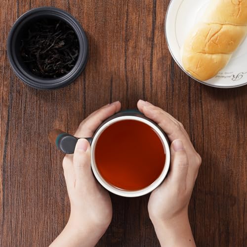 Ohtomber Tea Cup with Tea Infuser and lid for Loose Leaf Tea, 12oz Ceramic Tea Cup with Fine Mesh Tea Strainer, Wood Handle Loose Leaf Tea Steeper Coffee Mug, Tea Diffusers Filter Mug, Birthday Gifts