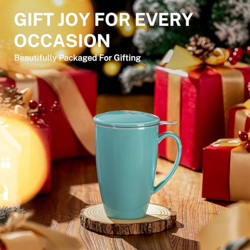 Sweese Tea Cup with Infuser and Lid, Microwave Safe Tea Mug with Handle - 15oz Ceramic Cup for Tea Warm and Hot Water - Quality Tea Infuser Cup for Tea Drinker