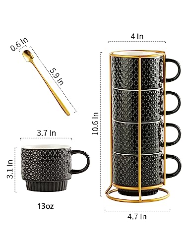 Gomakren 13oz Stackable Coffee Mug Set with Stand