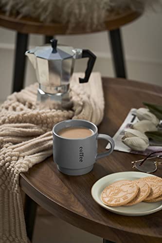 LAUCHUH Stackable Coffee Mug Set with Rack - 15 Ounce Porcelain Coffee Mugs for Coffee, Tea, Cocoa, Milk, Mug Set of 4, Father's Day Gifts, Grey