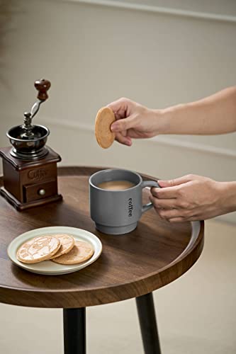 LAUCHUH Stackable Coffee Mug Set with Rack - 15 Ounce Porcelain Coffee Mugs for Coffee, Tea, Cocoa, Milk, Mug Set of 4, Father's Day Gifts, Grey