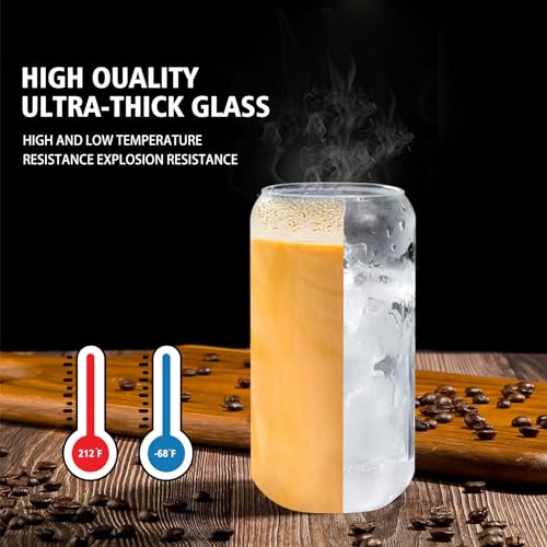 16oz Glass Coffee Cup with Lids and Straws