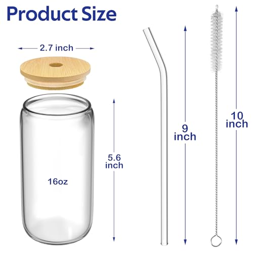 4-Piece Glass Tumbler Set with Lids and Straws