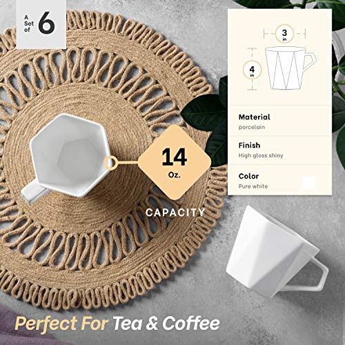 MITBAK 6-Pack Ceramic Coffee Mug Set (14-Ounce) White Coffee Mugs Suitable For Coffee, Tea, Cappuccino And More| Large Mug Set with Handles| Dishwasher, Oven, Microwave Safe