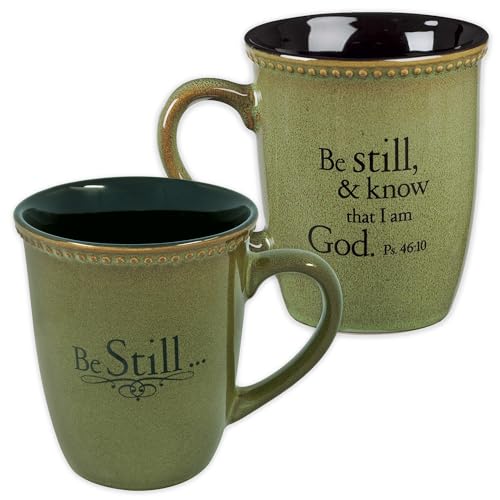 Christian Art Gifts Sage Green Stoneware Coffee Mug – 13 oz. Microwave and Dishwasher-safe Lead-free Inspirational Scripture Coffee and Tea Mug for Men & Women with Bible Verse: Be Still – Psalm 46:10