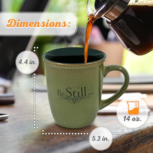 Christian Art Gifts Sage Green Stoneware Coffee Mug – 13 oz. Microwave and Dishwasher-safe Lead-free Inspirational Scripture Coffee and Tea Mug for Men & Women with Bible Verse: Be Still – Psalm 46:10