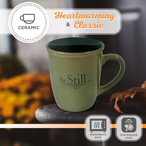 Christian Art Gifts Sage Green Stoneware Coffee Mug – 13 oz. Microwave and Dishwasher-safe Lead-free Inspirational Scripture Coffee and Tea Mug for Men & Women with Bible Verse: Be Still – Psalm 46:10