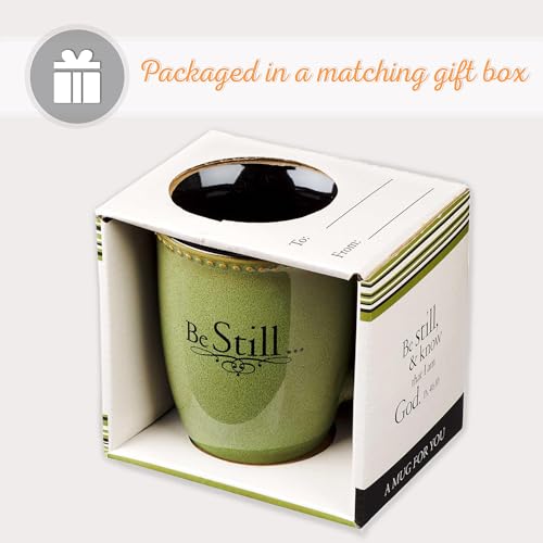Christian Art Gifts Sage Green Stoneware Coffee Mug – 13 oz. Microwave and Dishwasher-safe Lead-free Inspirational Scripture Coffee and Tea Mug for Men & Women with Bible Verse: Be Still – Psalm 46:10