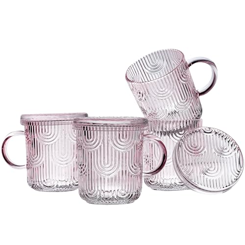 Lysenn Pink Glass Coffee Mugs Set of 4