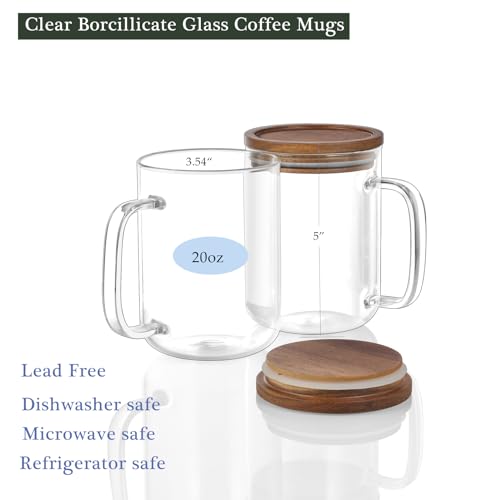DRASTAR 20 oz Glass Coffee Mug Set of 2