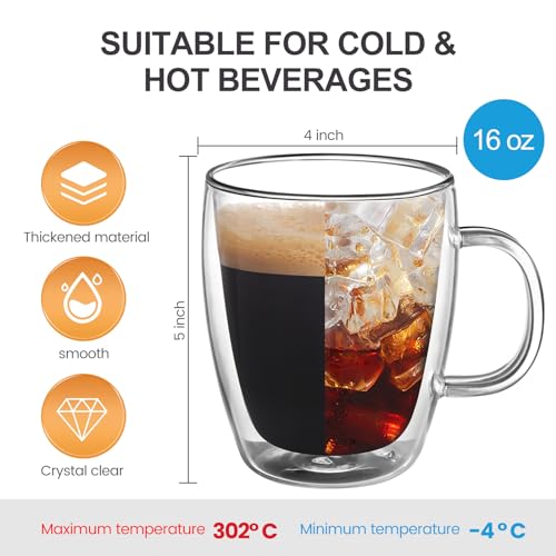 YUNCANG Insulated Double Wall Coffee Mugs Set