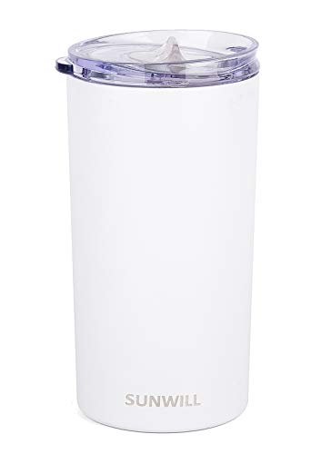SUNWILL Double Wall Coffee Cup, Insulated Coffee Mug Stainless Steel Slim Travel Tumbler Mini 12oz, White
