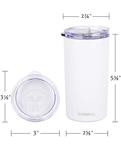SUNWILL Double Wall Coffee Cup, Insulated Coffee Mug Stainless Steel Slim Travel Tumbler Mini 12oz, White