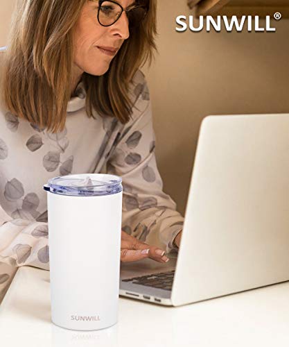 SUNWILL Double Wall Coffee Cup, Insulated Coffee Mug Stainless Steel Slim Travel Tumbler Mini 12oz, White