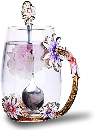 Luka Tech Enamel Flower Glass Mug Set