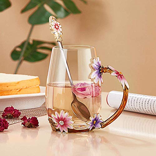 Luka Tech Enamel Flower Glass Mug Set