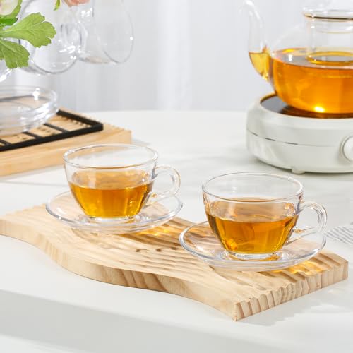 GURUDAR Glass Teacup and Saucer Set, 6 Pack
