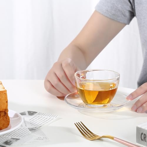 GURUDAR Glass Teacup and Saucer Set, 6 Pack