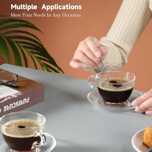 GURUDAR Glass Teacup and Saucer Set, 6 Pack