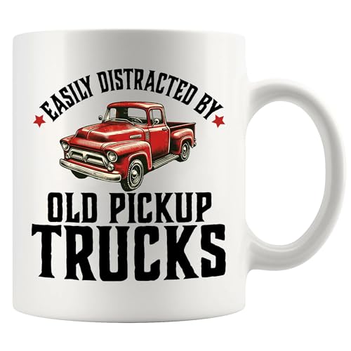 Panvola Easily Distracted by Old Pickup Truck Classic Car Lover Gifts Vintage Cars Novelty Drinkware Ceramic Mug 11 oz White 11 oz