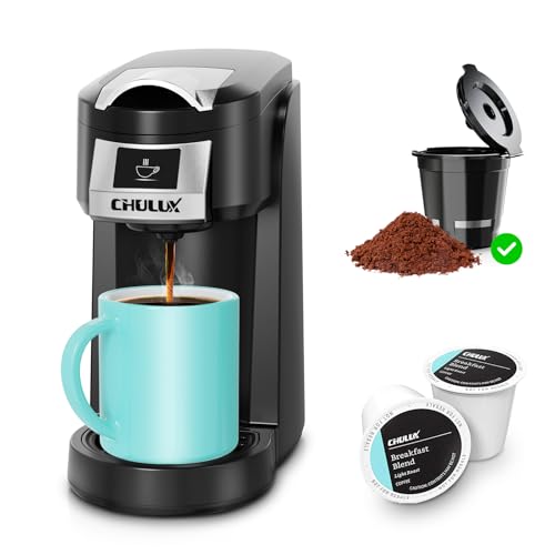 CHULUX Classic 2 in 1 Single Serve Coffee Maker for K Cup & Ground Coffee, One Button Easy Coffee Machine for Office, RV, Travel and Dorm, Included Coffee Filter, Black