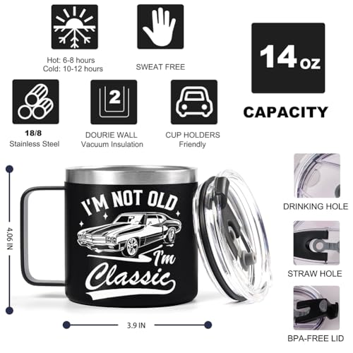 QTDS Fathers Day Gift for Older Dad Grandpa Gifts, Old Man Gifts - Birthday Gifts for Dad Grandpa Elderly Men Gift Ideas, Retirement Gifts for Men, I'm Not Old I'm Classic Mug Cup 14 Oz (Black)
