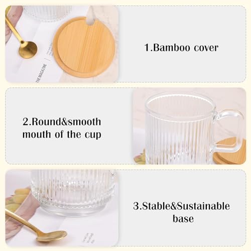 Moretoes 12oz Vintage Coffee Mugs, 6pcs Coffee Glass Mugs, Classic Vertical Stripes Coffee Cups, Aesthetic Cups Cute Drinking Glasses, Iced Coffee Cup