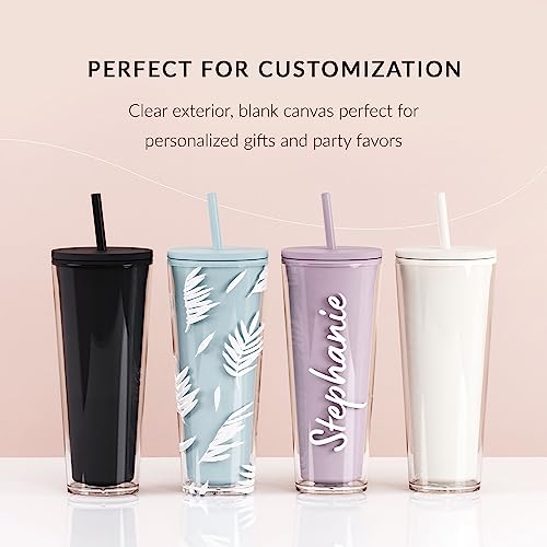 Maars Classic Acrylic Tumbler with Lid and Straw | 24oz Premium Insulated Iced Coffee Cups, Double Wall Reusable Plastic Cups - Clear, 2 Pack