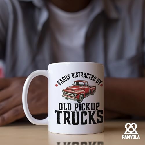 Panvola Easily Distracted by Old Pickup Truck Classic Car Lover Gifts Vintage Cars Novelty Drinkware Ceramic Mug 11 oz White 11 oz