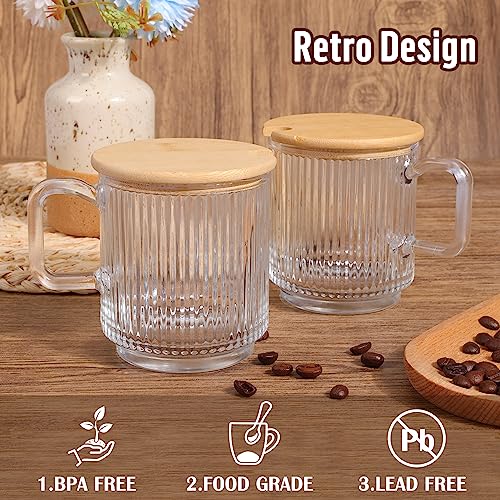 Moretoes 12oz Vintage Coffee Mugs, 6pcs Coffee Glass Mugs, Classic Vertical Stripes Coffee Cups, Aesthetic Cups Cute Drinking Glasses, Iced Coffee Cup