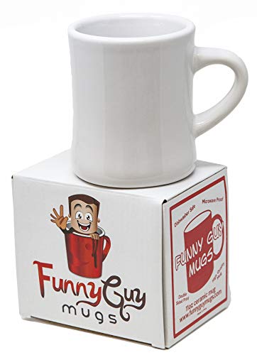 Funny Guy Mugs Classic Retro Diner Coffee Mug - Heavy Duty 10 Oz Stoneware Cup with Easy Grip Handle - Ideal for Hot and Cold Beverages (White, 10 Ounce)