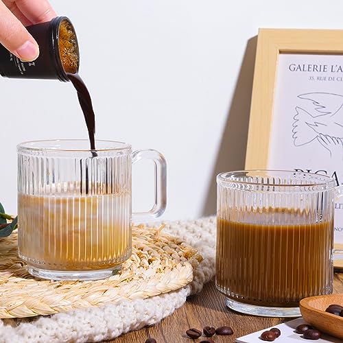 Moretoes 12oz Vintage Coffee Mugs, 6pcs Coffee Glass Mugs, Classic Vertical Stripes Coffee Cups, Aesthetic Cups Cute Drinking Glasses, Iced Coffee Cup