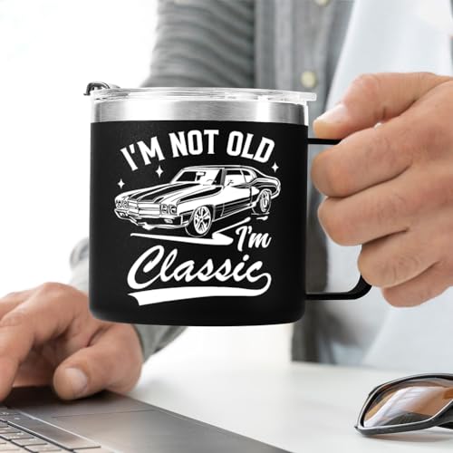 QTDS Fathers Day Gift for Older Dad Grandpa Gifts, Old Man Gifts - Birthday Gifts for Dad Grandpa Elderly Men Gift Ideas, Retirement Gifts for Men, I'm Not Old I'm Classic Mug Cup 14 Oz (Black)